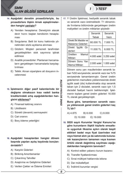 SMMM Çıkmış ve Çıkacak Sorular Deneme Seti 11'li Deneme