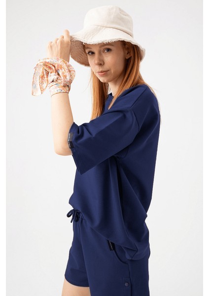 Kadın Plain Oversize Lacivert T-Shirt