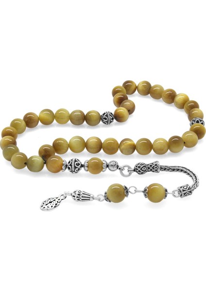 925 Ayar Gümüş Püsküllü Küre Kesim Renkli Kaplangözü Doğaltaş Tesbih fiyatları