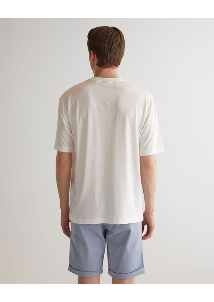 Erkek Krem Oversize Fit Bisiklet Yaka Logolu T-Shirt 2324142T.113