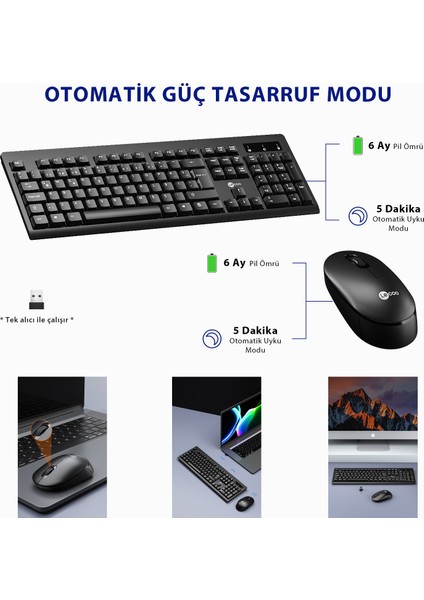 KW210 Kablosuz Türkçe Q Klavye & Mouse Set Siyah