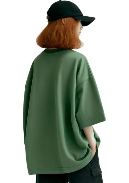 Kadın Plain Oversize Yeşil T-Shirt