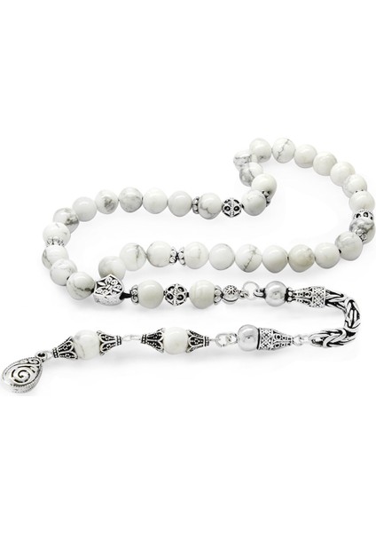 Koleksiyonluk 925 Ayar Gümüş Püsküllü Küre Kesim Havlit Doğaltaş Tesbih