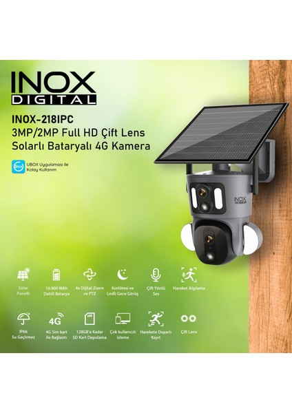 INOX-224 3+3 Megapiksel Dual Lens 4g Solar Sim Kartlı Ip Kamera Güneş Enerji
