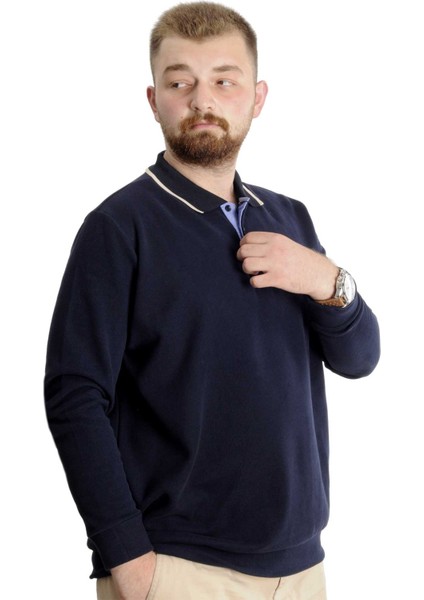 Büyük Beden Erkek Sweat Polo Selanik Horse 23440 Lacivert modelleri