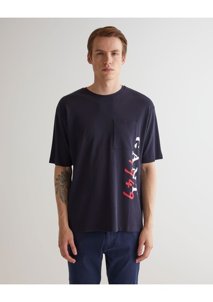 Erkek Lacivert Regular Fit Bisiklet Yaka Logolu T-Shirt 2324137T.433