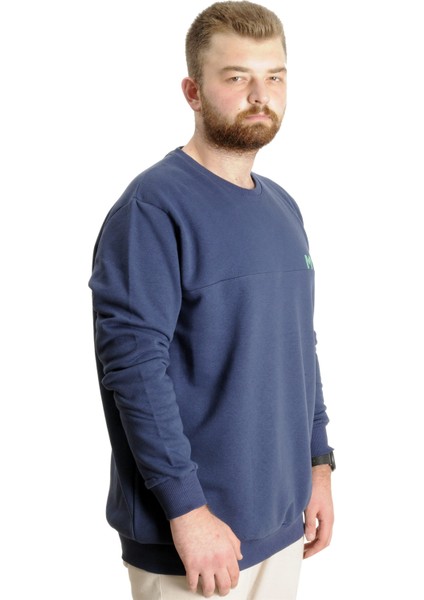 Büyük Beden Erkek Sweatshirt Bisiklet Yaka Mode 23529 Indigo modelleri