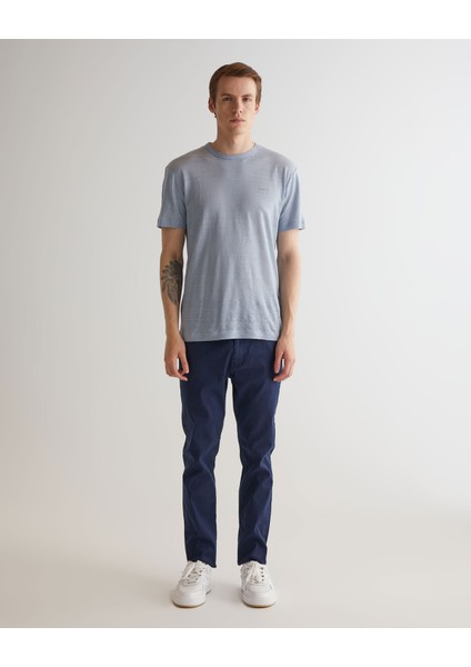 Erkek Mavi Regular Fit Bisiklet Yaka Keten T-Shirt 2013017.474 modelleri
