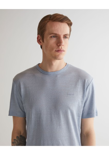 Erkek Mavi Regular Fit Bisiklet Yaka Keten T-Shirt 2013017.474 fırsatları