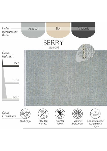 Berry 8205 Gri Halı Bohem Oturma Odası Halısı Kaymaz Taban Halı Kesme Halı Yolluk Ince Halı Kilim fiyatları