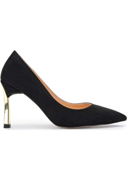 Kadın Vegan Siyah/gold Stiletto Ayakkabı 886 1988 Bn Ayk SK23/24 Syh Suet/gold