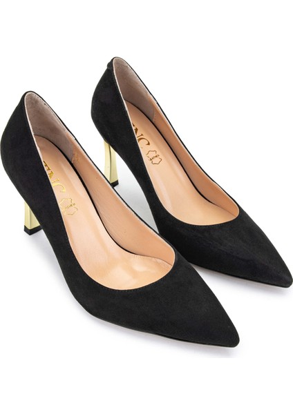 Kadın Vegan Siyah/gold Stiletto Ayakkabı 886 1988 Bn Ayk SK23/24 Syh Suet/gold