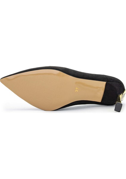 Kadın Vegan Siyah/gold Stiletto Ayakkabı 886 1988 Bn Ayk SK23/24 Syh Suet/gold