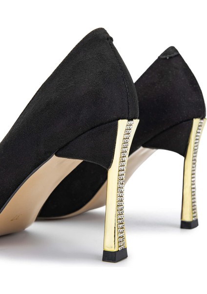 Kadın Vegan Siyah/gold Stiletto Ayakkabı 886 1988 Bn Ayk SK23/24 Syh Suet/gold