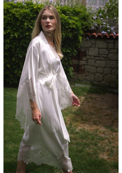 Fransız Dantelli Beyaz Saten Kimono fiyatları