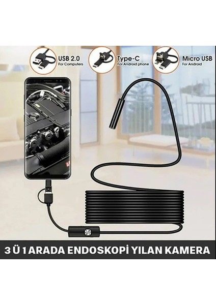 Profesyonel Endoskop Kamera Arama Motor Içi Su Geçirmez Aralara Girebilen Tesisat Kamerası  Android Uyumlu