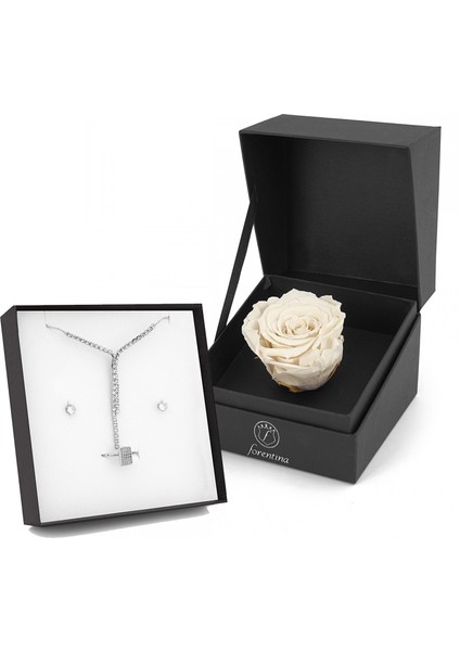 Gümüş Kaplama Su Yolu Takı Seti Beyaz Solmayan Gül Hediye Set PS2650