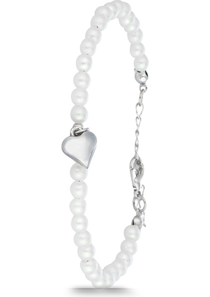 Gümüş Kaplama Beyaz Taşlı Kalpli Bayan Bileklik PS3544