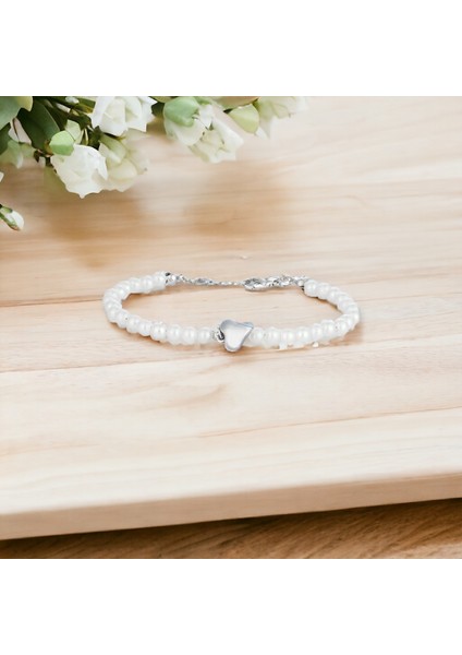 Gümüş Kaplama Beyaz Taşlı Kalpli Bayan Bileklik PS3544 fiyatları