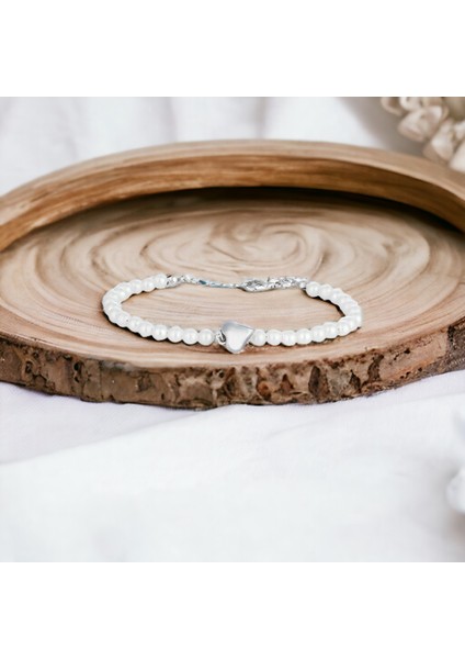 Gümüş Kaplama Beyaz Taşlı Kalpli Bayan Bileklik PS3544 modelleri