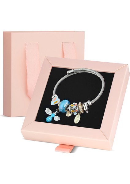 Arı Figürlü Charm Bileklik-Özel Pembe Kutusunda Hediye Set PS3473