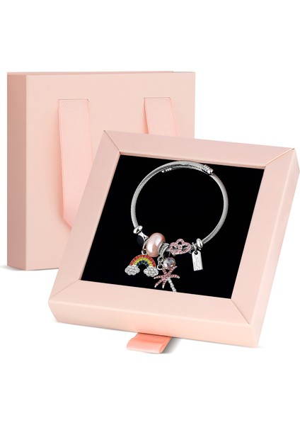 Gökkuşağı Figürlü Charm Bileklik-Özel Pembe Kutusunda Hediye Set PS3480