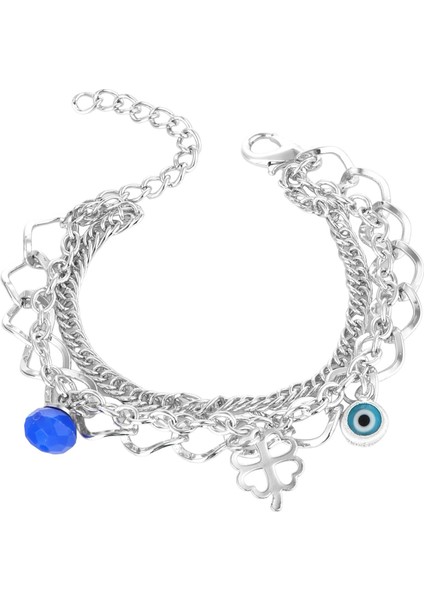 Gümüş Kaplama Çift Sıralı Yonca Figürlü Bayan Bileklik PS3557