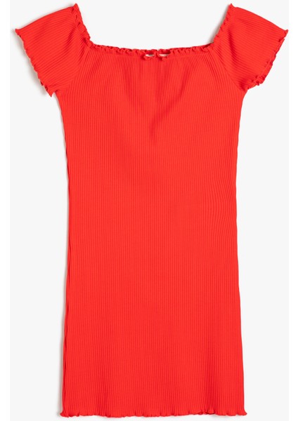 Elbise Kısa Kollu Kare Yaka Ribanalı Pamuklu