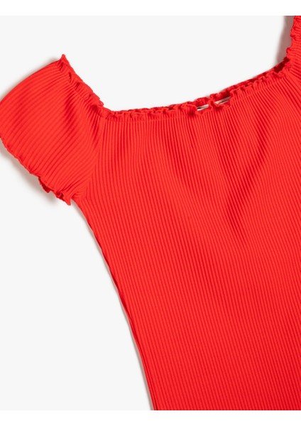 Elbise Kısa Kollu Kare Yaka Ribanalı Pamuklu modelleri