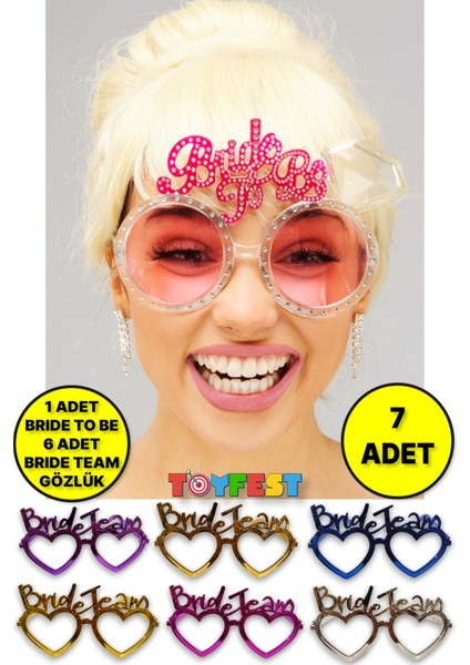 1 Adet Pembe Renkli Bride To Be Gelin Gözlüğü + 6 Adet Renkli Bride Team Nedime Gözlükleri 15X10 cm