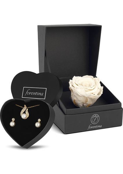 Inci Modeli Kolye Küpe - Beyaz Solmayan Gül Hediye Set PS2539