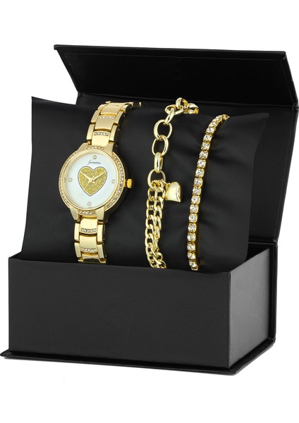 Gold Kalpli Bayan Kol Saati Kalpli Bileklik Kombin Set PS3502