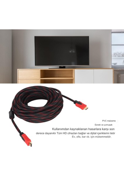 3 Metre HDMI Kablo Hasır Örgülü Sert Kopmaz Kablo Altın Uçlu