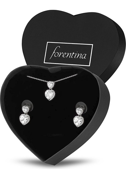 Gümüş Kaplama Çift Kalpli Kolye Küpe Kalpli Yastık Hediye Set PS3394 fiyatları