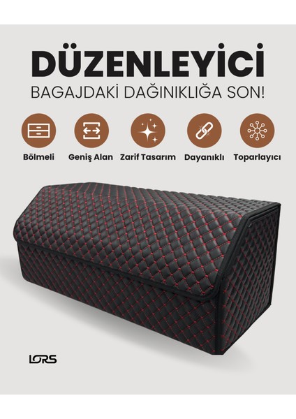 Araç Bagaj Çantası Siyah Kırmızı Dikişli Bagaj Düzenleyici 70CM Organizer