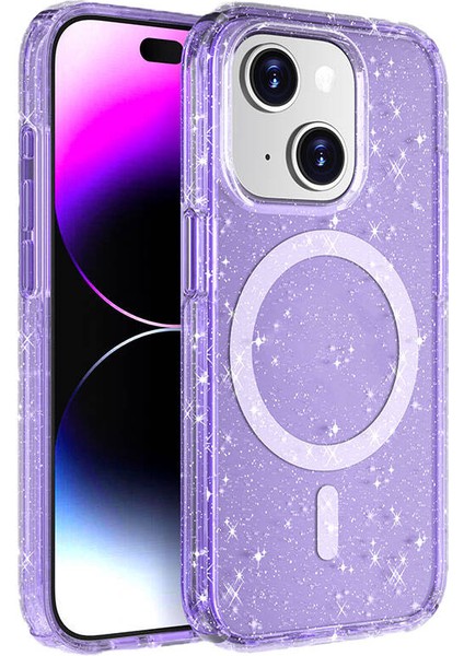 Apple Iphone 14 Plus Kılıf Magsafeli Şeffaf Simli Parlak Allstar Silikon