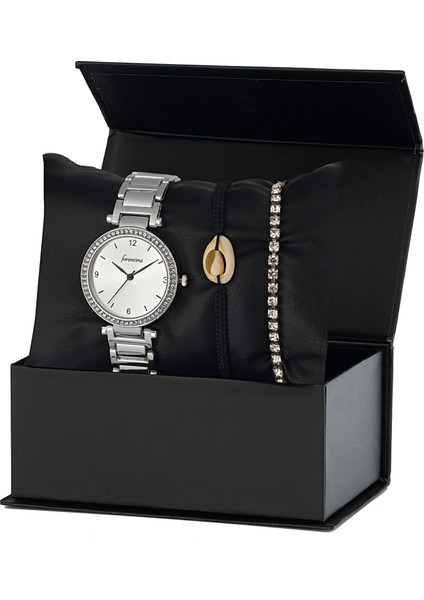 Gri Metal Bayan Kol Saati Bileklik Kombin Set PS2351