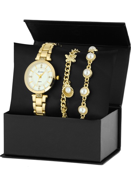 Gold Bayan Kol Saati Istiridye Bileklik Kombin Set PS3510