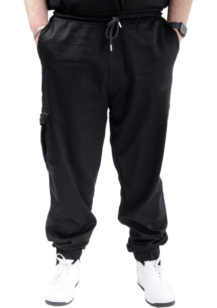 Keten Jogger Pantolon Erkekler İçin Büyük Beden Esnek ve Rahat 23912 Siyah