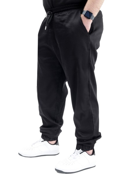 Keten Jogger Pantolon Erkekler İçin Büyük Beden Esnek ve Rahat 23912 Siyah fiyatları
