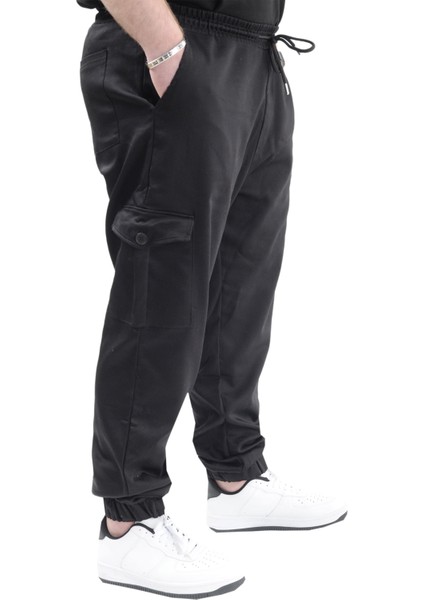 Keten Jogger Pantolon Erkekler İçin Büyük Beden Esnek ve Rahat 23912 Siyah modelleri