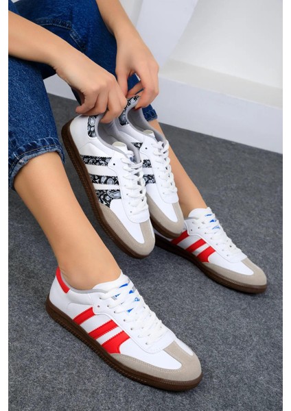 Kadın Siyah / Beyaz Spor Sneaker Bağcıklı Günlük Rahat Taban Ayakkabı