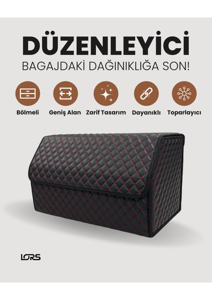 Araç Bagaj Çantası Siyah Kırmızı Dikişli Bagaj Düzenleyici 50CM Organizer