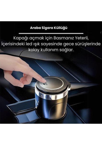 Premium Araç Küllük,su Geçirmez, LED Işıklı, Koku Önleyici, Kapaklı, Yıkanabilir, Su Geçirmez