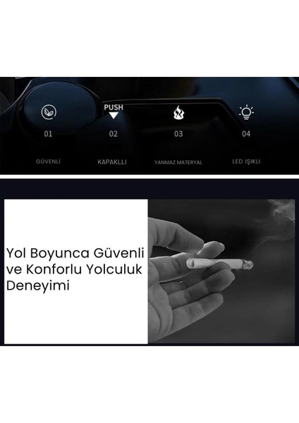 Premium Araç Küllük,su Geçirmez, LED Işıklı, Koku Önleyici, Kapaklı, Yıkanabilir, Su Geçirmez