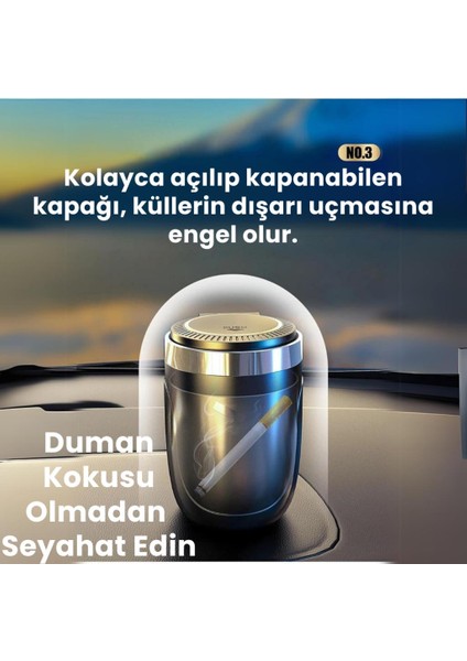 Premium Araç Küllük,su Geçirmez, LED Işıklı, Koku Önleyici, Kapaklı, Yıkanabilir, Su Geçirmez