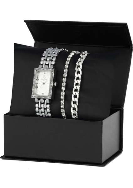Taşlı Metal Bayan Kol Saati Zincir Bileklik Kombin Set PS3508