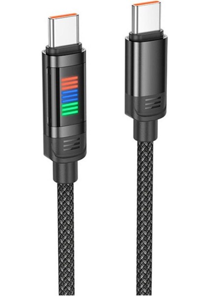 1mt 100W LED Işıklı Süper Hızlı Kopmaz Type-C To Type C Şarj Data Kablosu, Akım, Voltaj Korumalı