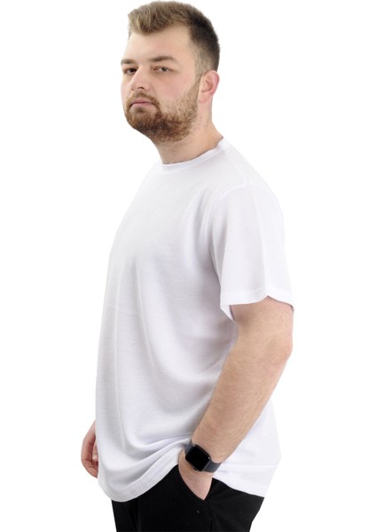 Büyük Beden Erkek T-Shirt Bisiklet Yaka Waffle 20033 Beyaz fiyatları