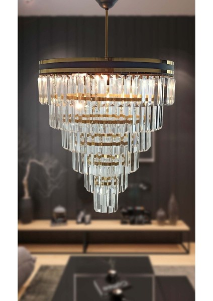 Kristal Taş Avizade 50 Lilik Şeritli Kristal Taşlı Siyah E27 4 20 x 65 Taşlı